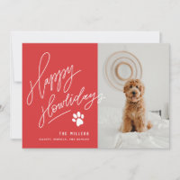 Handlettered Red Happy Howlidays Paw Dog Photo