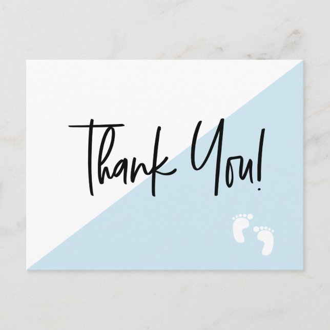 Handlettering Baby feet Blue baby shower thank you Postcard (Front)
