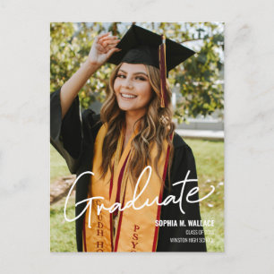 Handlettering Custom Photo High School Graduate Announcement Postcard