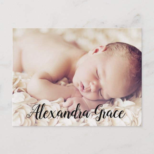 Handlettering Modern Script baby Name Photo Announcement Postcard (Front)