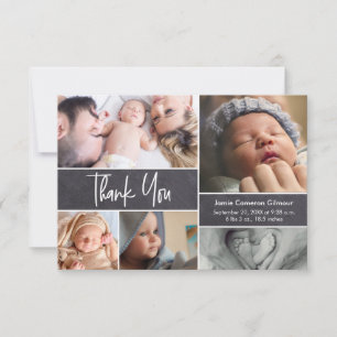 Handlettering Photo Collage Small Baby Shower  Thank You Card