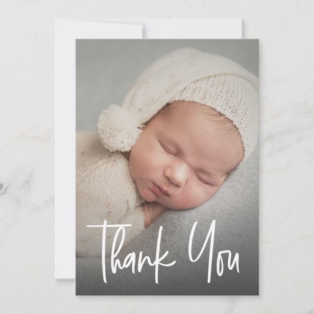 Handlettering Script Custom Baby Shower Photo Thank You Card (Front)