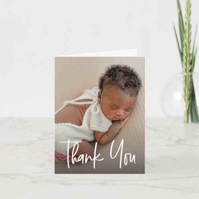 Handlettering script Custom Photo Baby Shower  Thank You Card (Front)