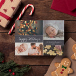 Handlettering script Happy Holidays Photo collage Holiday Postcard<br><div class="desc">Your beautiful family photos deserve to be shared during this time of year as you send warm wishes. Customize this modern collage design & personalize with your family greeting. Featuring a chalkboard background blocks with a modern script for the words "happy holidays". Include photos of the kids, parents, pets, grandparents...</div>