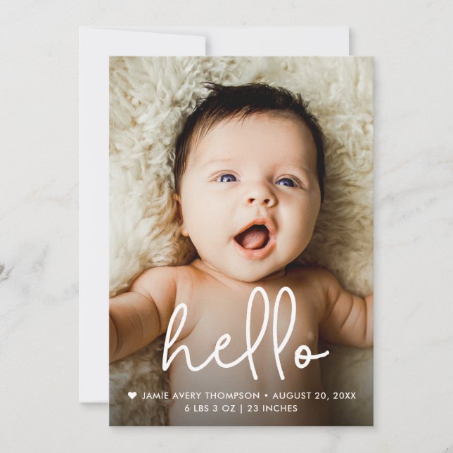 Handlettering script  Hello Baby Photo Birth Thank You Card (Front)