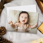 Handlettering script horizontal Photo Baby Shower  Thank You Card<br><div class="desc">Express your gratitude in style with these Personalized Baby Shower Thank You Cards. These cards are not just notes of appreciation; they're a personalized and heartfelt way to thank your family and friends who have showered you with love during this special time. Featuring a modern and unique "Thank You" handlettering...</div>