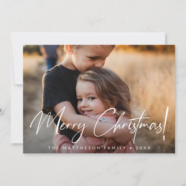 Handlettering script Merry Christmas photo Modern Holiday Card (Front)