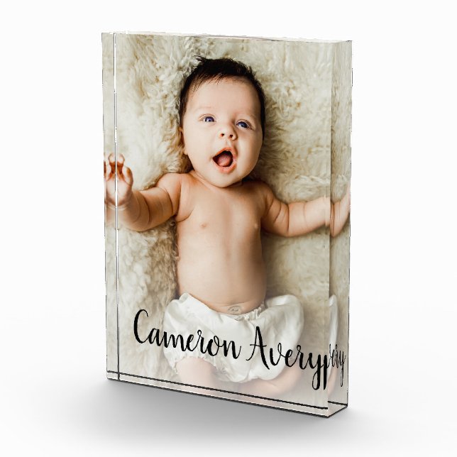 Handlettering Script Name Baby Vertical Photo Block (Right)