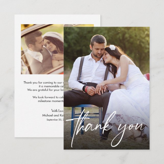 Handlettering Script Wedding Photos Modern Thank You Card (Front/Back)