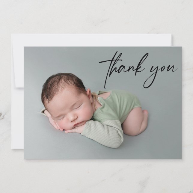Handlettering Thank You Script Custom Baby Photo  Announcement (Front)