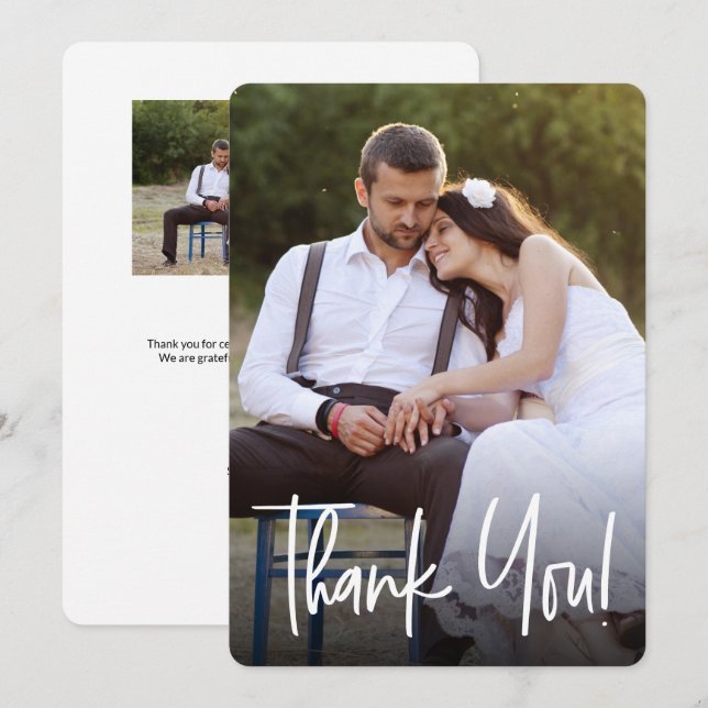 Handlettering Wedding Simple Custom Photos Thank You Card (Front/Back)