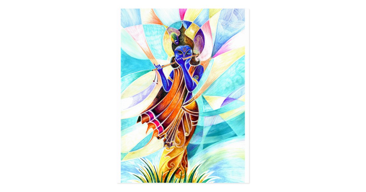 Handmade Abstract Painting of Lord Krishna with fl Postcard | Zazzle.ca