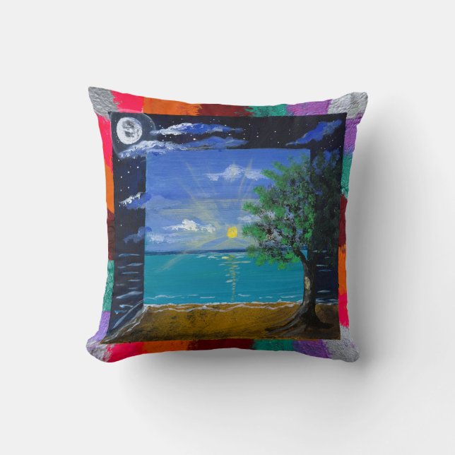 Handmade artwork - Day and Night  Throw Pillow (Front)