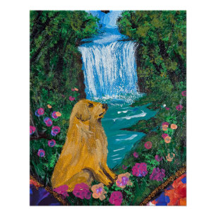    Handmade Artwork – Dog by the Waterfall  Poster