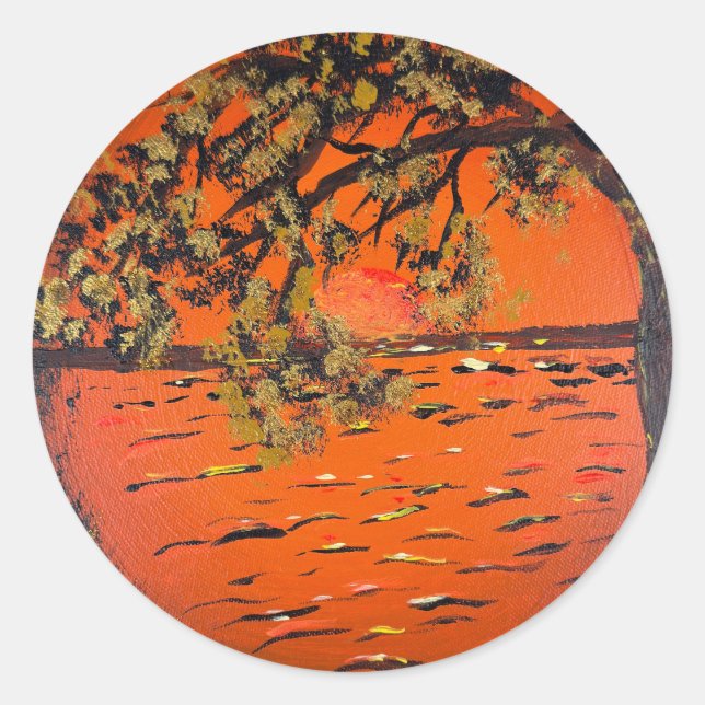 Handmade artwork  - Golden sunset  Classic Round Sticker (Front)