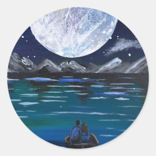Handmade artwork- Moonlit Love Classic Round Sticker