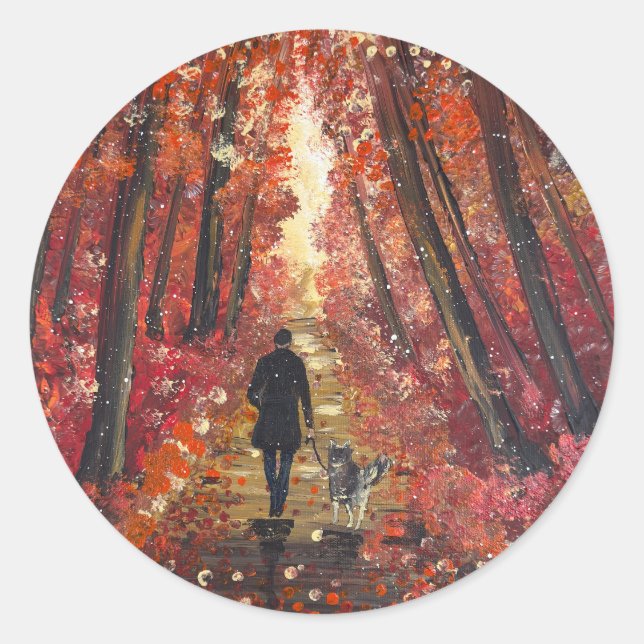 Handmade artwork- Orange forest  Classic Round Sticker (Front)