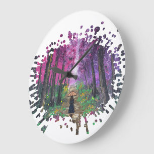 Handmade artwork-Walking alone  Large Clock