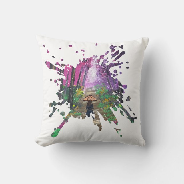 Handmade artwork-Walking alone  Throw Pillow (Front)