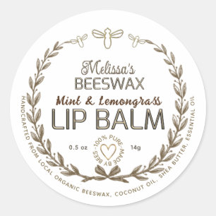 Handmade Beeswax Lip Gloss Balm Wreath Bee Heart Classic Round Sticker