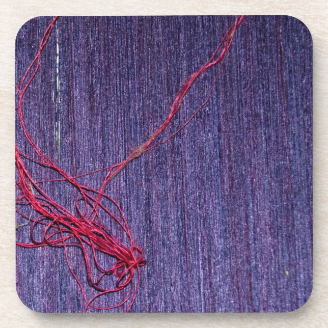 Handmade Blue Thai Silk With Red Thread Coaster (Front)