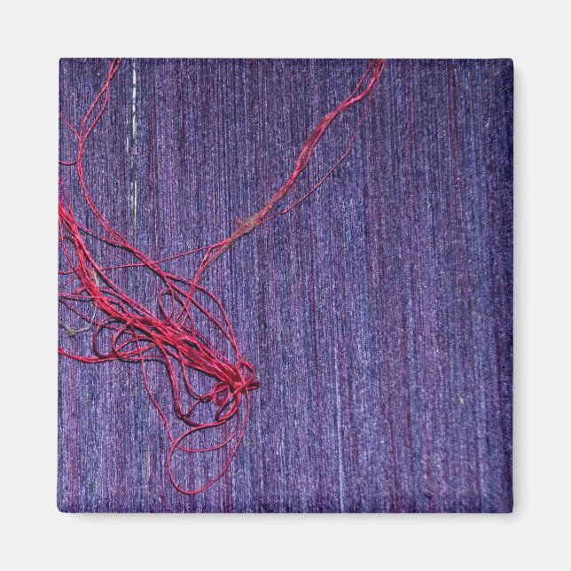 Handmade Blue Thai Silk With Red Thread Magnet (Front)