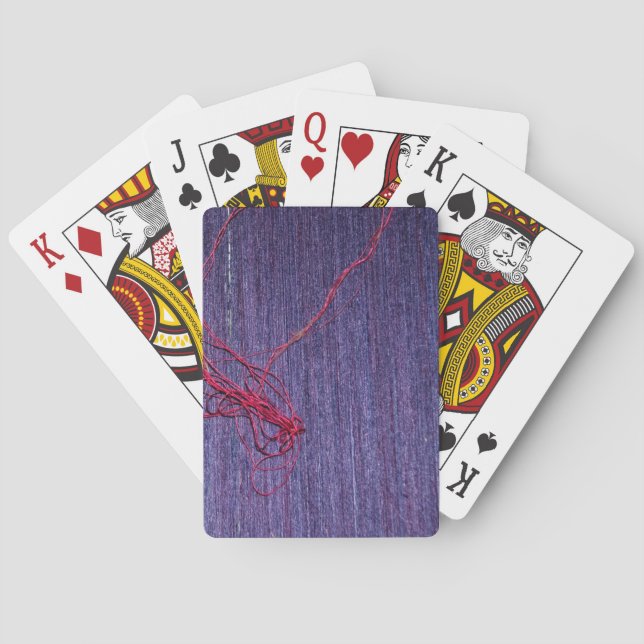 Handmade Blue Thai Silk With Red Thread Playing Cards (Back)