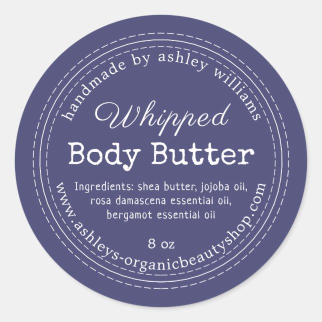 Handmade Body Butter Blue Organic Business Label (Front)