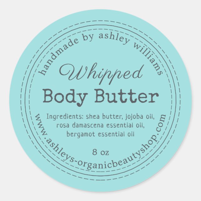 Handmade Body Butter Blue Organic Business Label (Front)