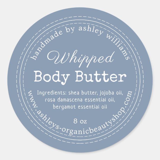 Handmade Body Butter Blue Organic Jar Label (Front)
