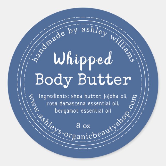Handmade Body Butter Blue Organic Jar Label (Front)