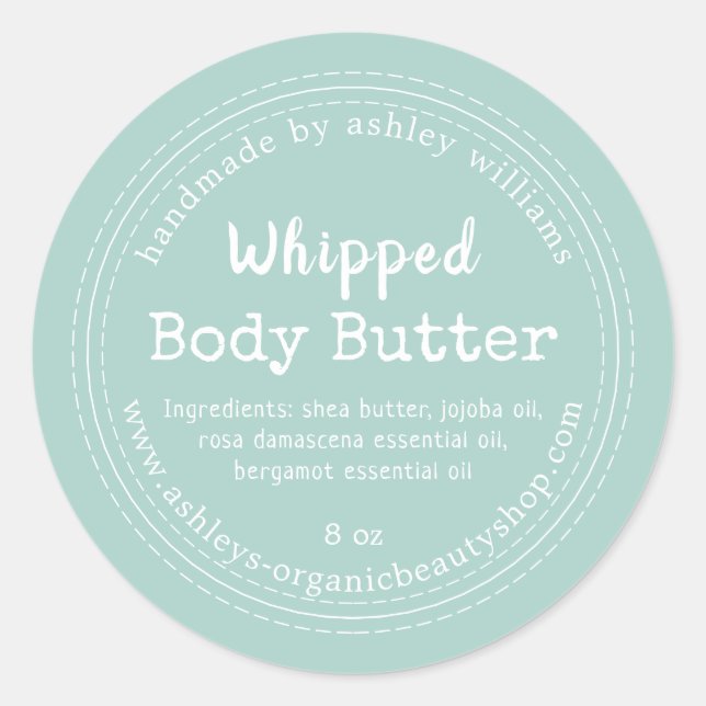 Handmade Body Butter Blue Organic Jar Label (Front)