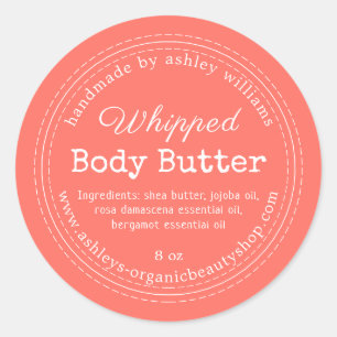 Handmade Body Butter Coral Organic Jar Label
