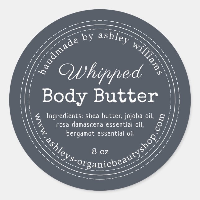 Handmade Body Butter Dark Blue Organic Jar Label (Front)