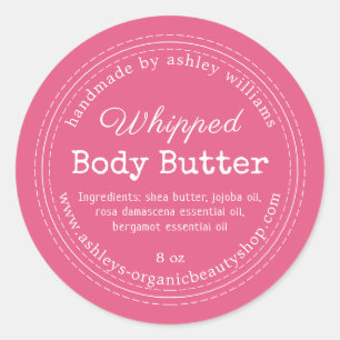 Handmade Body Butter Hot Pink Organic Jar Label