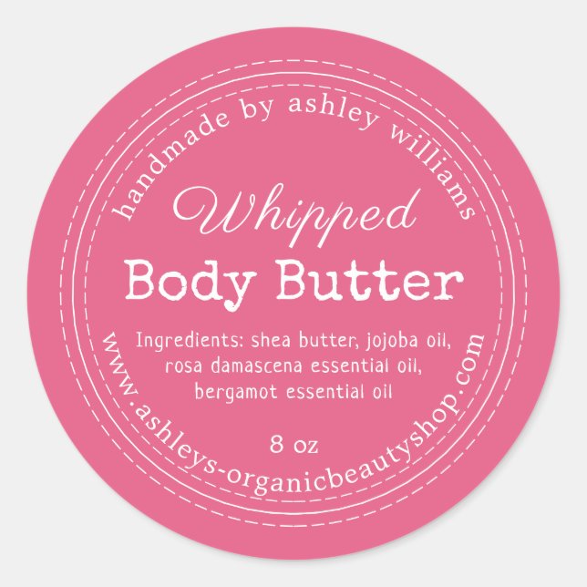 Handmade Body Butter Hot Pink Organic Jar Label (Front)