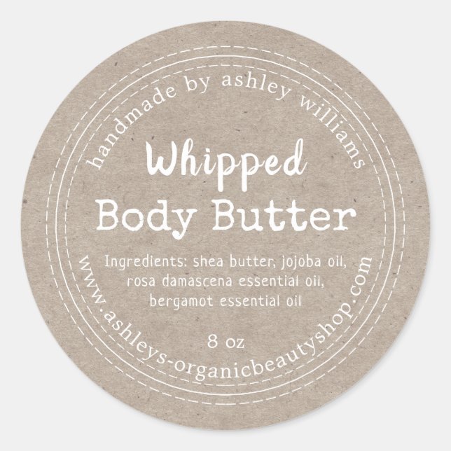 Handmade Body Butter Kraft Organic Business Label (Front)