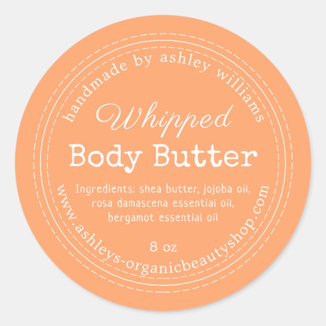 Handmade Body Butter Orange Organic Jar Label (Front)