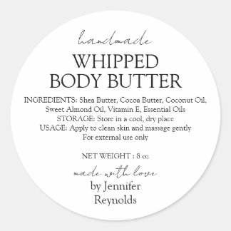Handmade Body Butter Organic Business Classic Classic Round Sticker