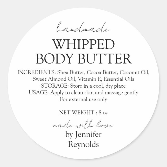 Handmade Body Butter Organic Business Classic Classic Round Sticker (Front)