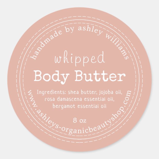 Handmade Body Butter Organic Business Dusty Pink Classic Round Sticker (Front)