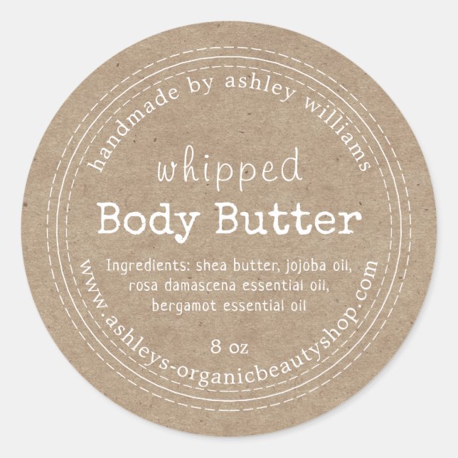 Handmade Body Butter Organic Business Kraft Label (Front)