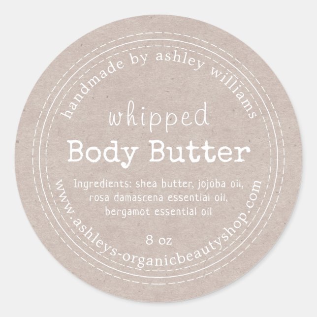 Handmade Body Butter Organic Business Kraft Label (Front)