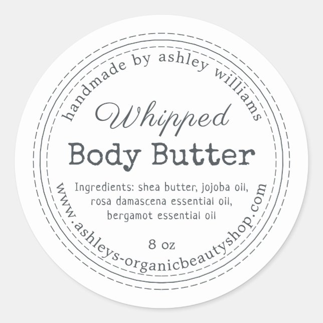 Handmade Body Butter Organic Business Label (Front)