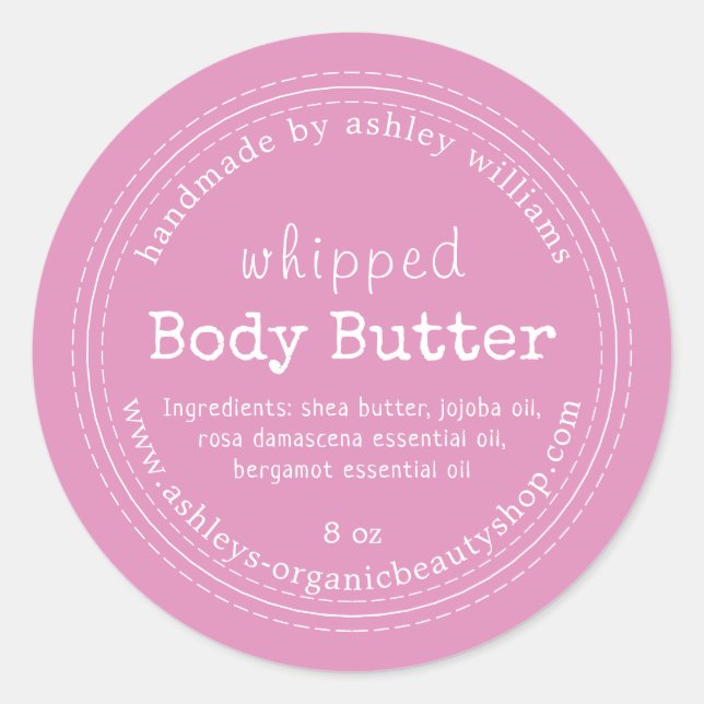 Handmade Body Butter Organic Business Pink Classic Classic Round Sticker (Front)
