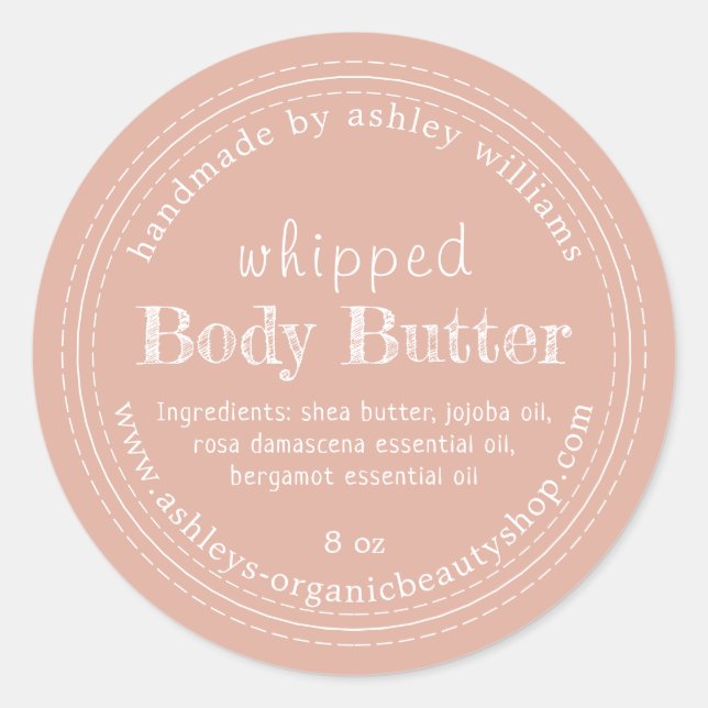 Handmade Body Butter Organic Business Pink Label (Front)