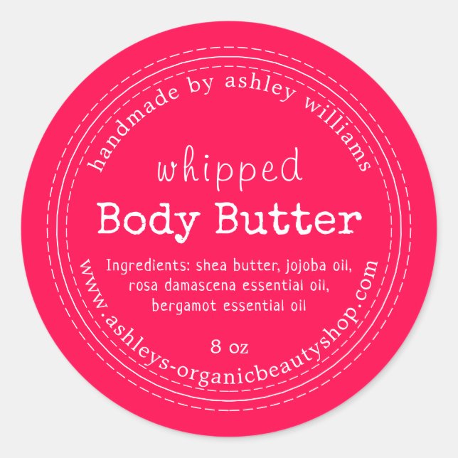 Handmade Body Butter Organic Business Pink Label (Front)