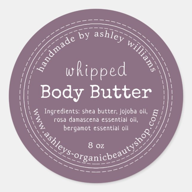 Handmade Body Butter Organic Business Purple Classic Round Sticker (Front)