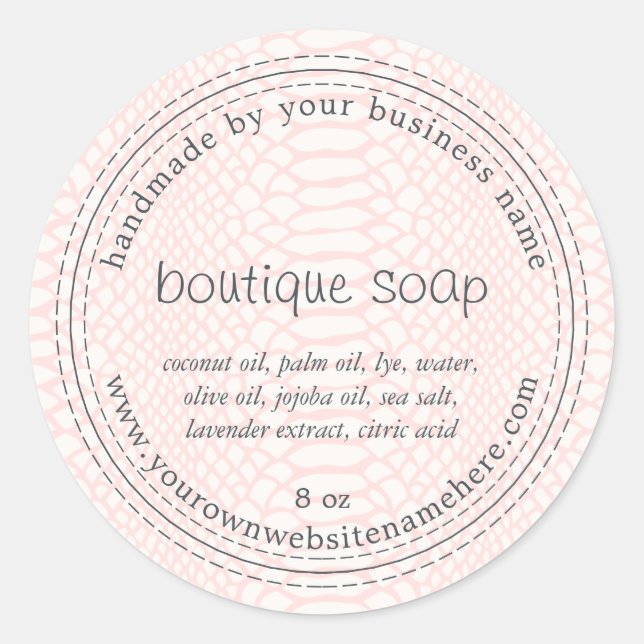 Handmade Boutique Soap Pastel Pink Snake Pattern Classic Round Sticker (Front)