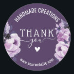 Handmade Business Thank You Elegant Floral Purple Classic Round Sticker<br><div class="desc">Elegant Floral Handmade Business Thank You Purple Stickers.</div>
